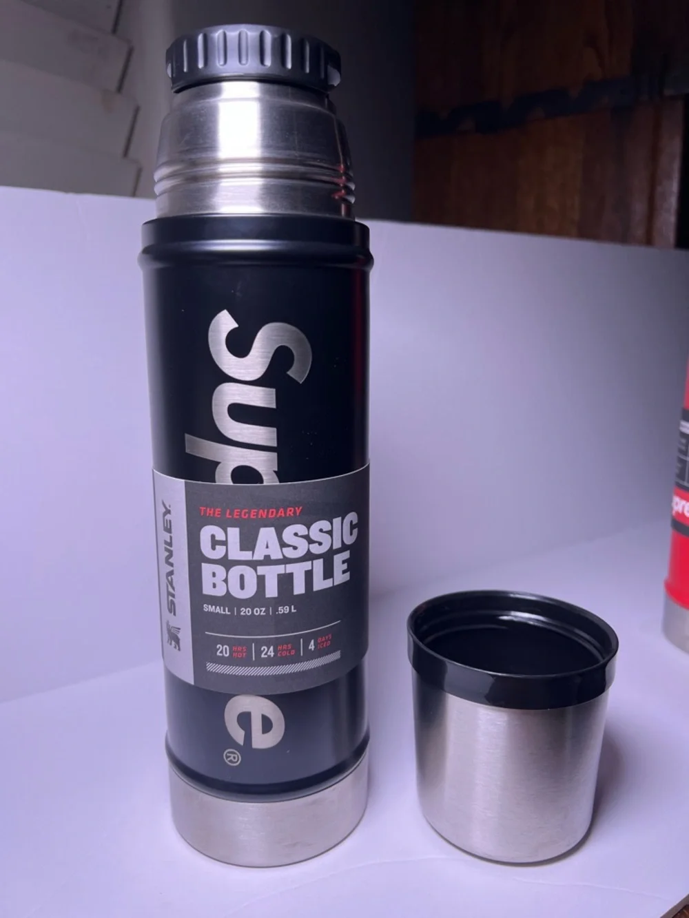 Supreme x Stanley Classic Bottle 20oz Thermos Red + Black Stainless Steel - Picture 9 of 14